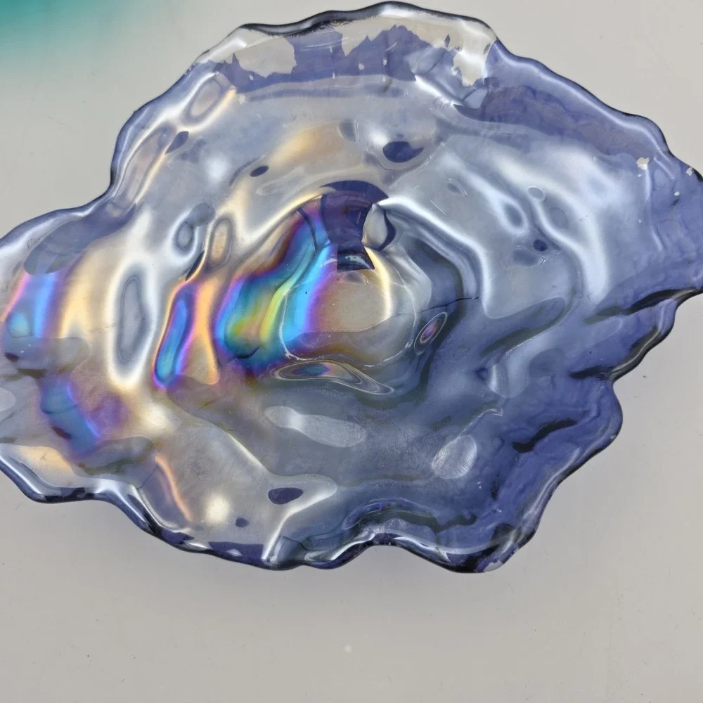 (2) AKCAM‎ Iridescent Oyster Shell Decorative Dish Plate Blue And Purple READ